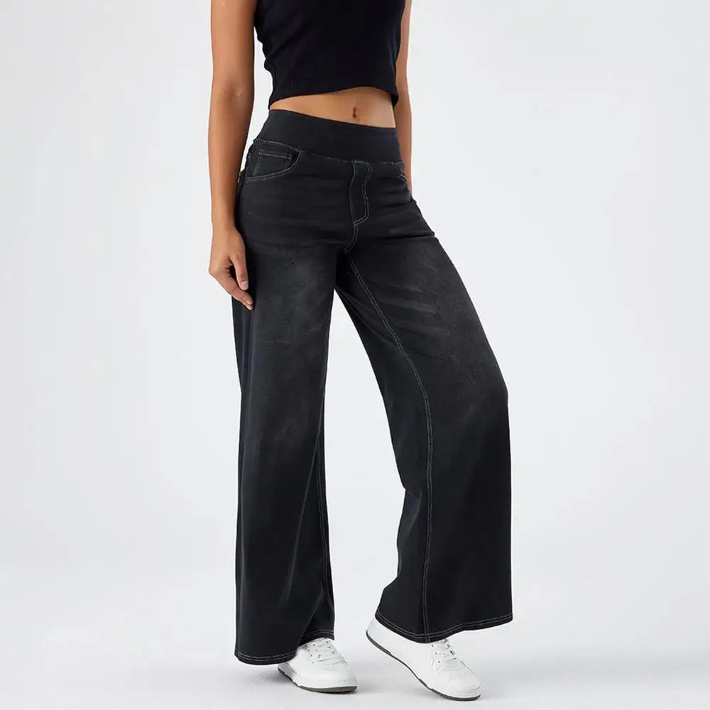 Women's Stretch Waist Wide Leg Jeans-5