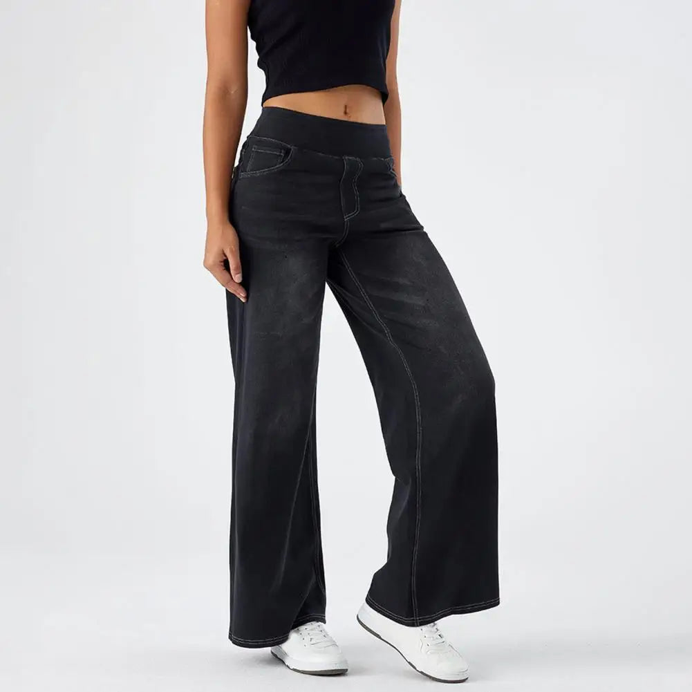 Women's Stretch Waist Wide Leg Jeans-5