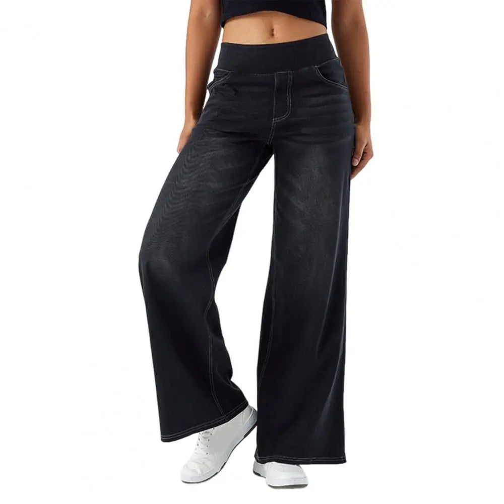 Women's Stretch Waist Wide Leg Jeans-6