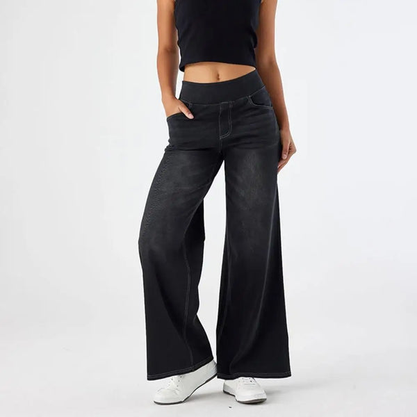Women's Stretch Waist Wide Leg Jeans-1