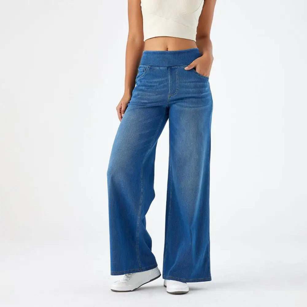 Women's Stretch Waist Wide Leg Jeans-4
