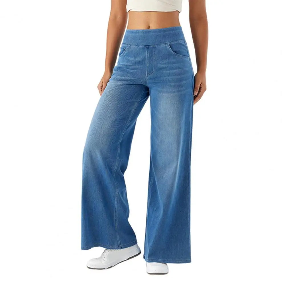 Women's Stretch Waist Wide Leg Jeans-8