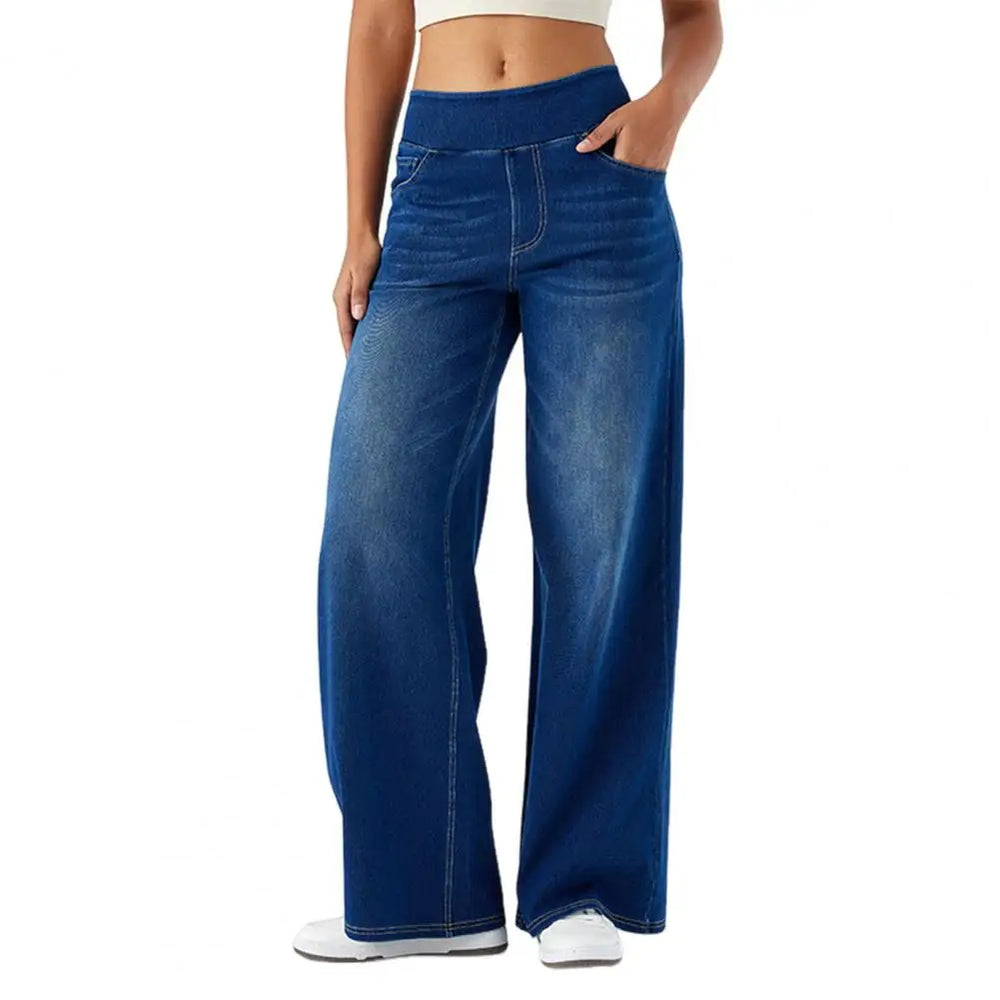 Women's Stretch Waist Wide Leg Jeans-9