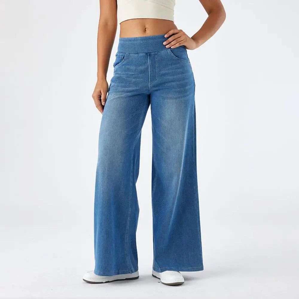 Women's Stretch Waist Wide Leg Jeans-3