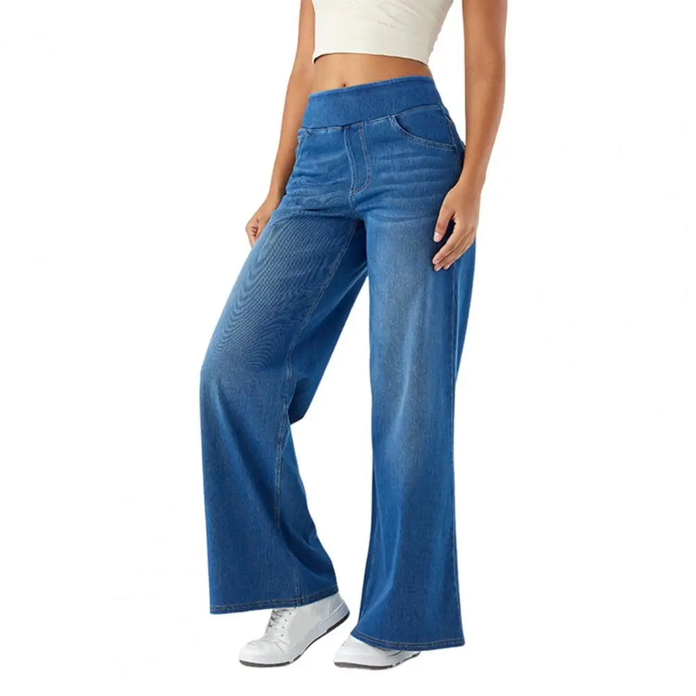 Women's Stretch Waist Wide Leg Jeans-10