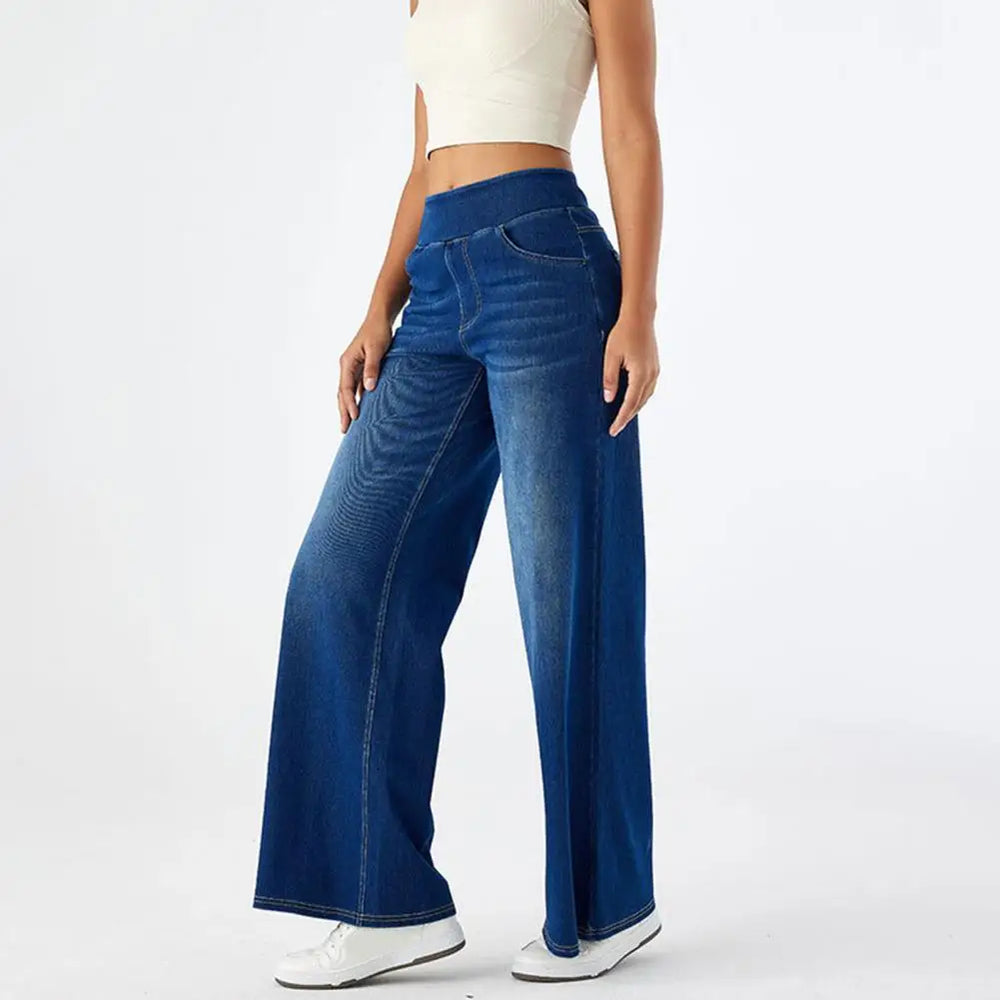 Women's Stretch Waist Wide Leg Jeans-2