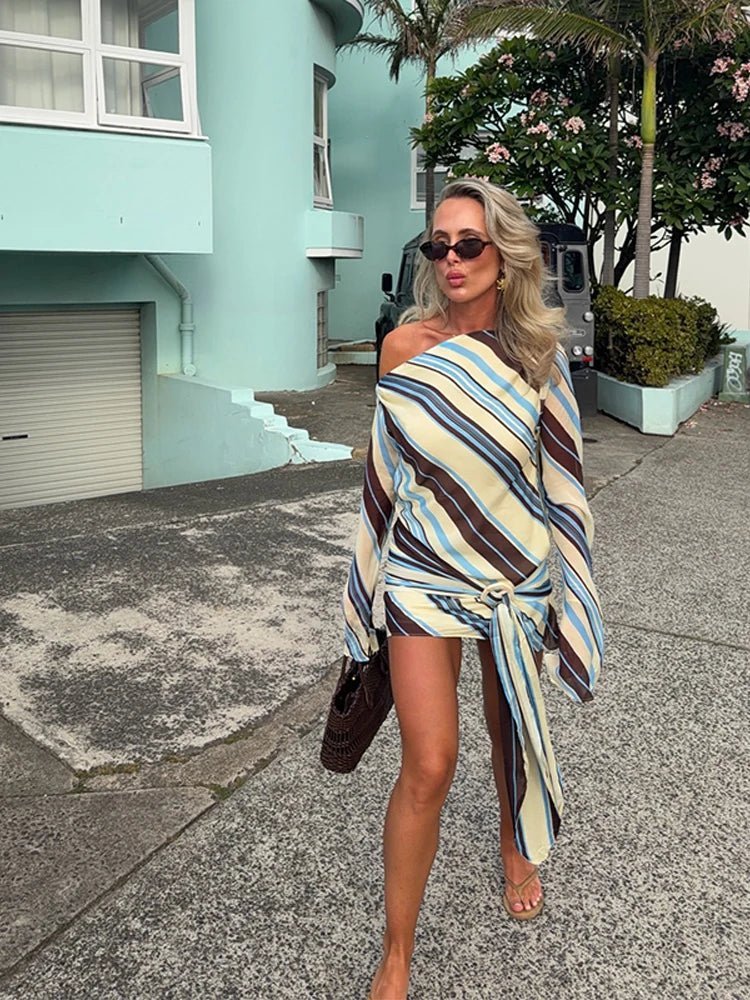 Women's Striped Long Sleeve Wrap Dress-2
