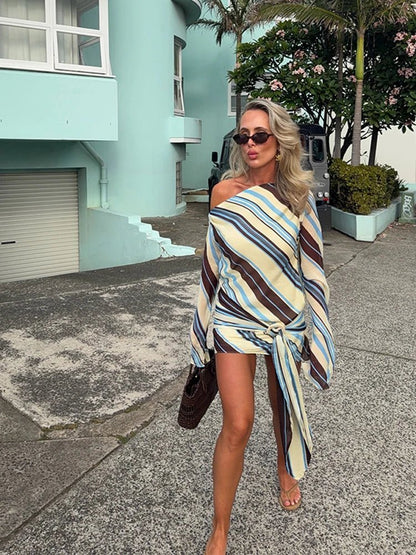 Women's Striped Long Sleeve Wrap Dress-2