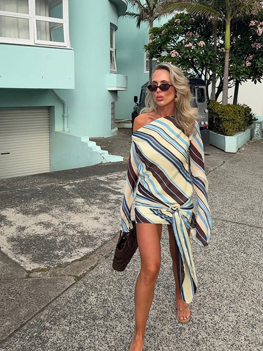 Women's Striped Long Sleeve Wrap Dress-2