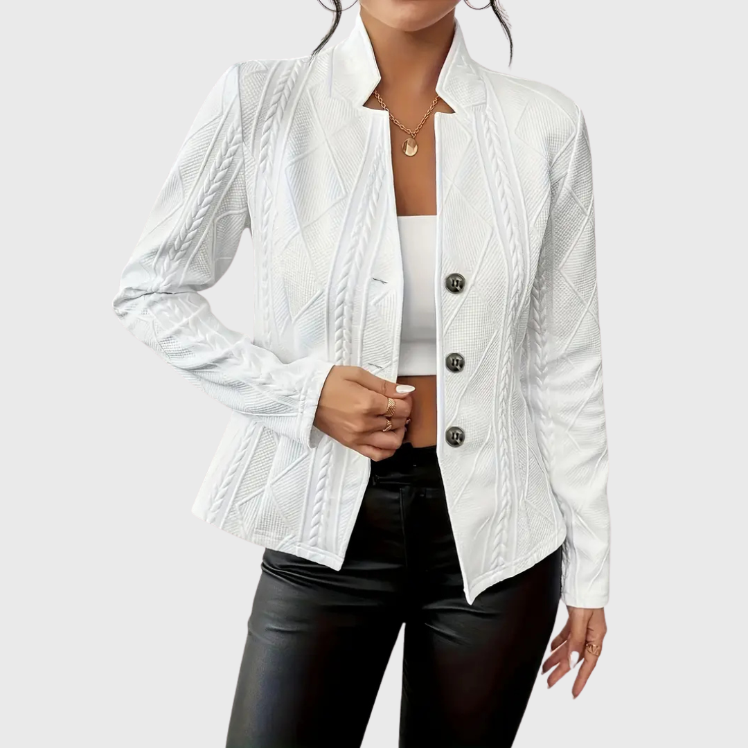 Women's Tailored Blazer with Single-Breasted Front in White