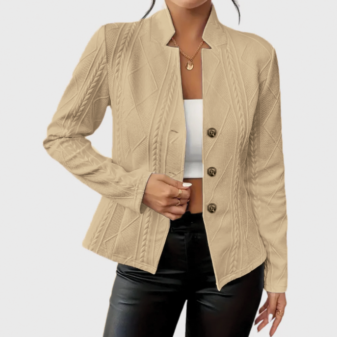 Women's Tailored Blazer with Single-Breasted Front in Beige