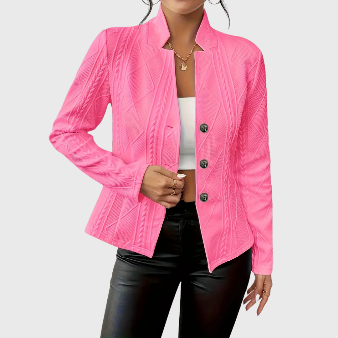 Women's Tailored Blazer with Single-Breasted Front in Dark Pink