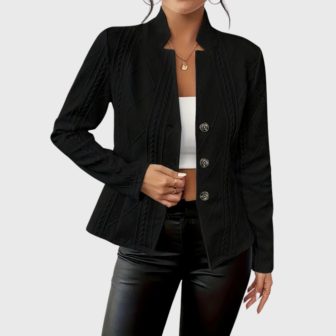 Women's Tailored Blazer with Single-Breasted Front in Black