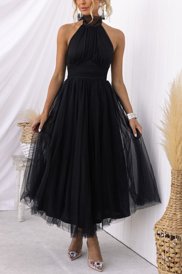 Women's Tulle Midi Dress With Halter Neck-13