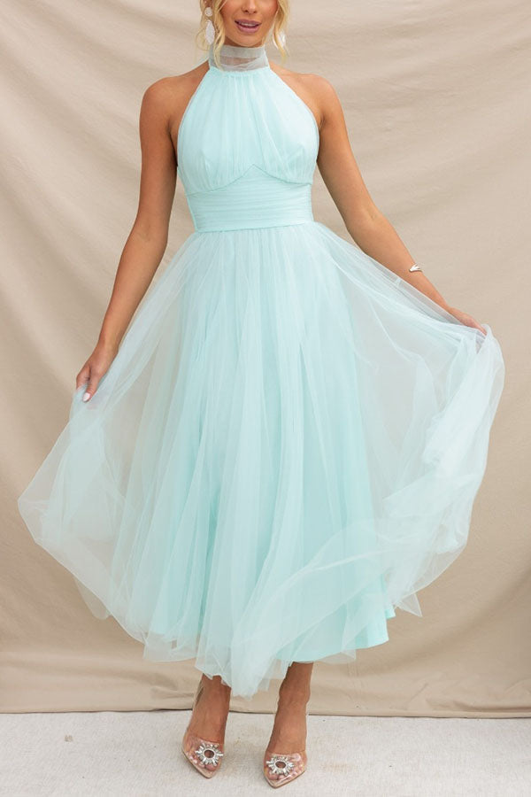 Women's Tulle Midi Dress With Halter Neck-14