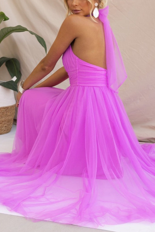 Women's Tulle Midi Dress With Halter Neck-6