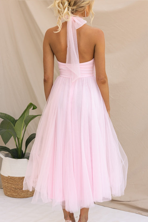 Women's Tulle Midi Dress With Halter Neck-2
