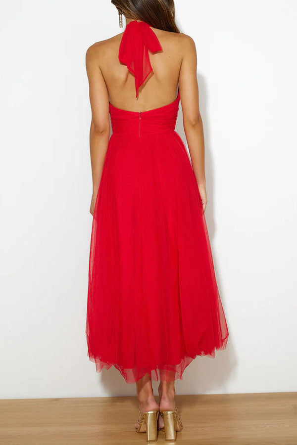 Women's Tulle Midi Dress With Halter Neck-10
