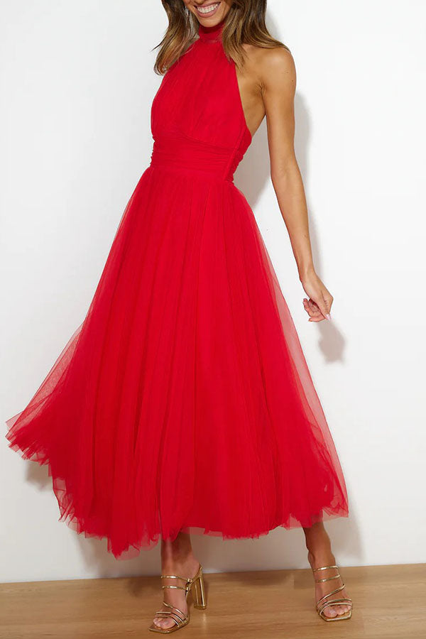 Women's Tulle Midi Dress With Halter Neck-8