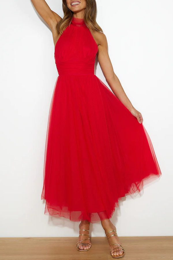 Women's Tulle Midi Dress With Halter Neck-9