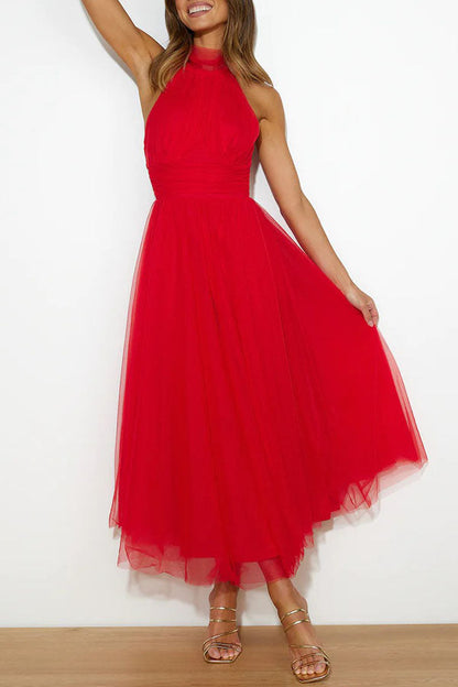 Women's Tulle Midi Dress With Halter Neck-9