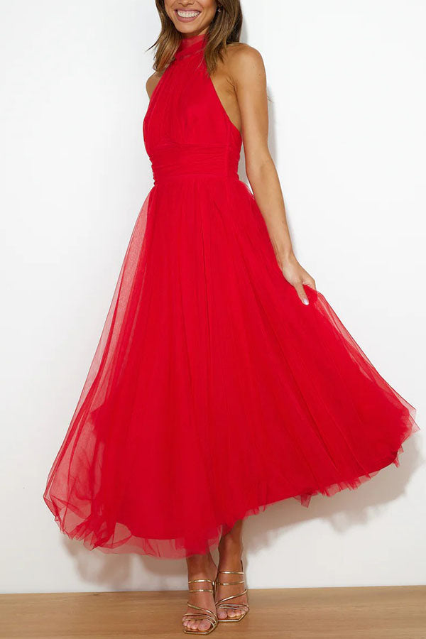 Women's Tulle Midi Dress With Halter Neck-7