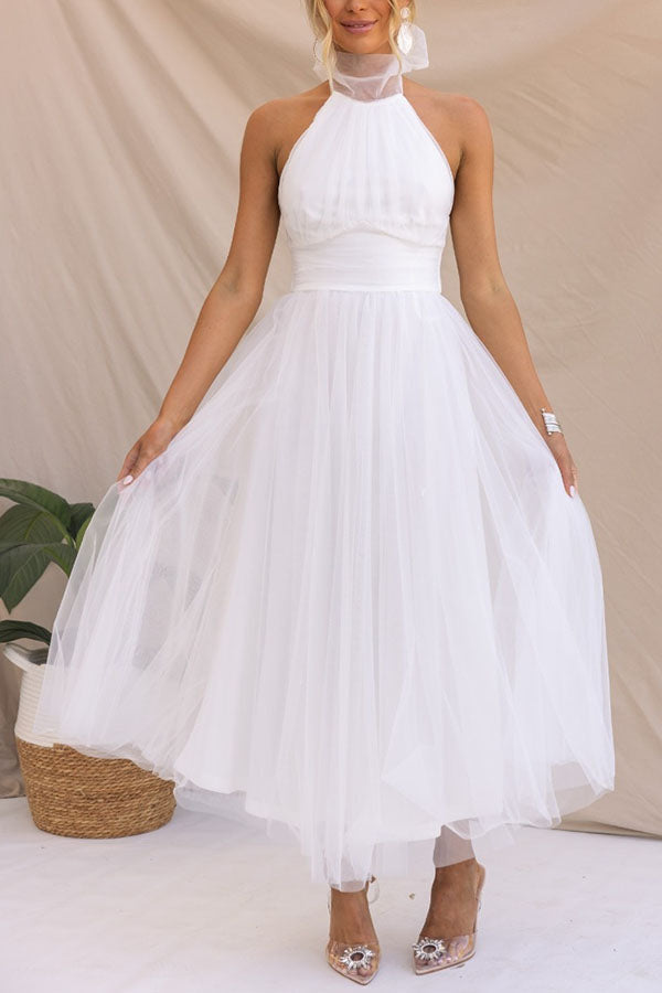 Women's Tulle Midi Dress With Halter Neck-15