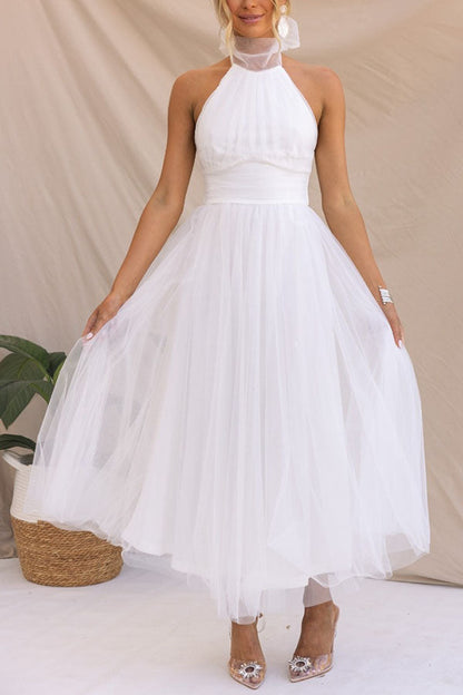 Women's Tulle Midi Dress With Halter Neck-15