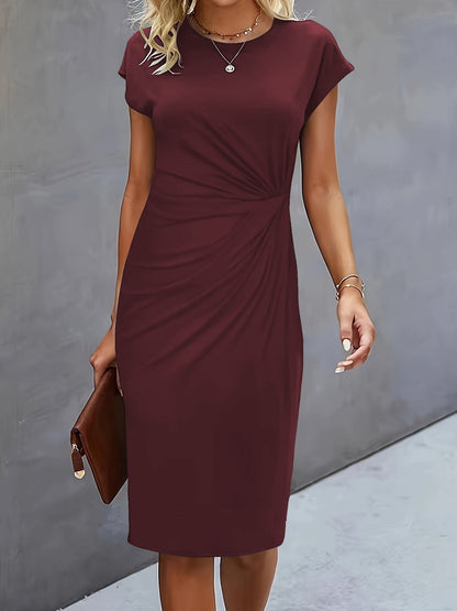 Women's Twist Front Sheath Midi Dress - Burgundy