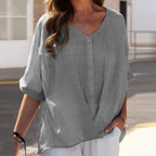 Women's V-Neck Button-Front Half Sleeve Blouse-5