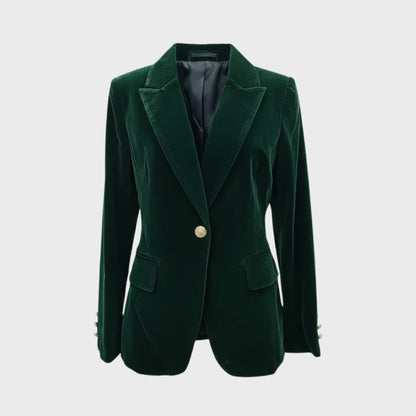Women's Velvet Blazer with Tailored Fit in Dark Green