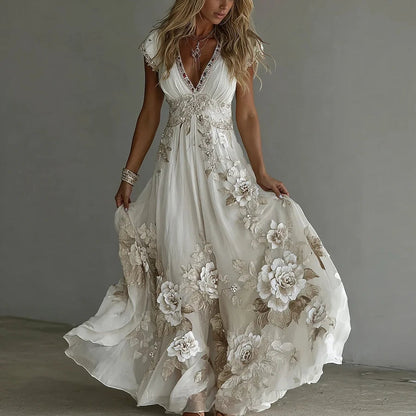 Women's Vintage Boho Floral Wedding Guest Maxi Dress