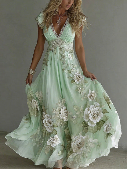 Women's Vintage Boho Floral Wedding Guest Maxi Dress