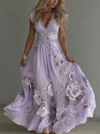 Women's Vintage Boho Floral Wedding Guest Maxi Dress