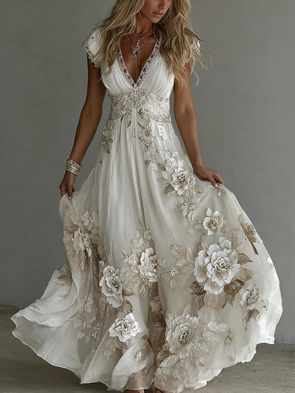 Women's Vintage Boho Floral Wedding Guest Maxi Dress