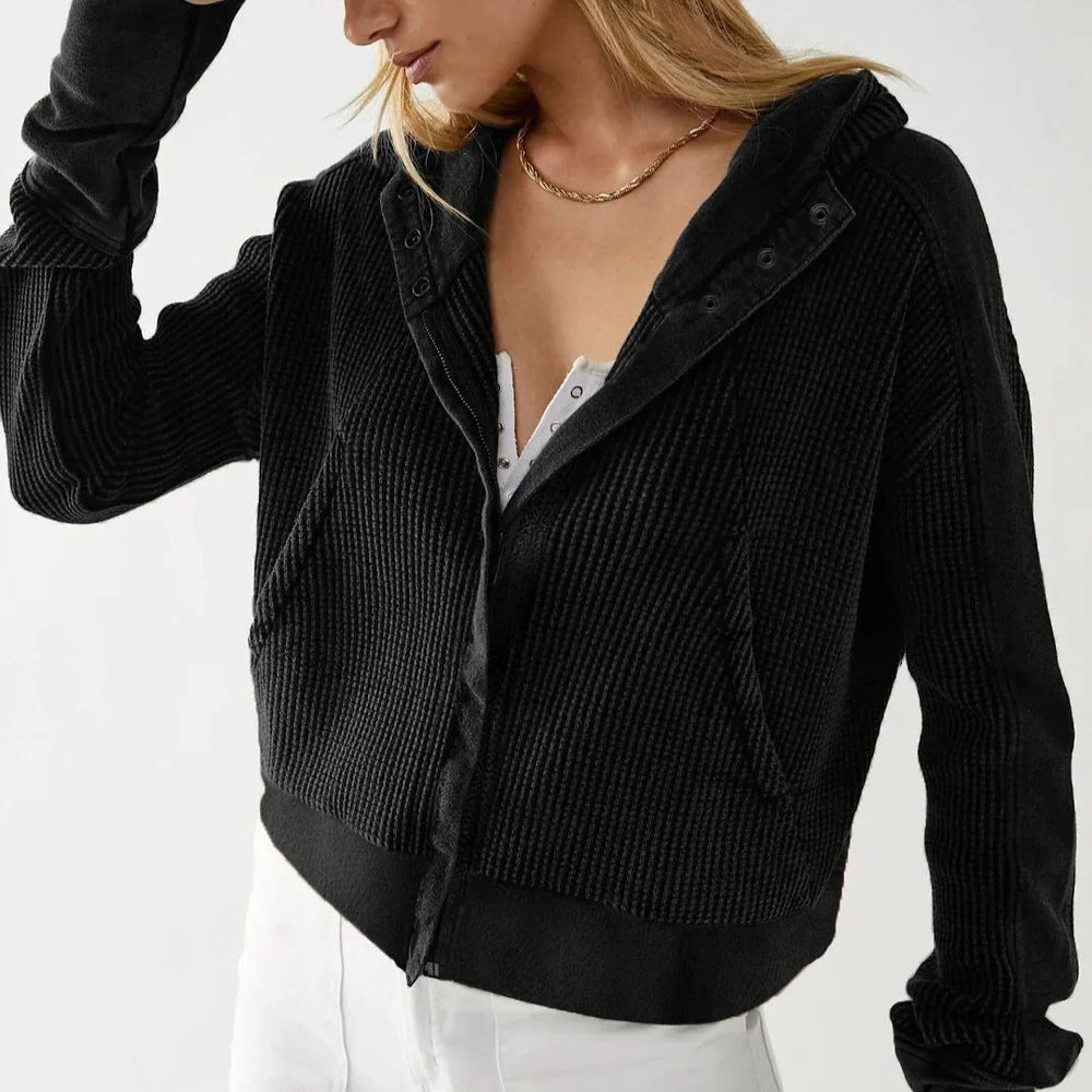 Women's Waffle Knit Zip Hoodie-21