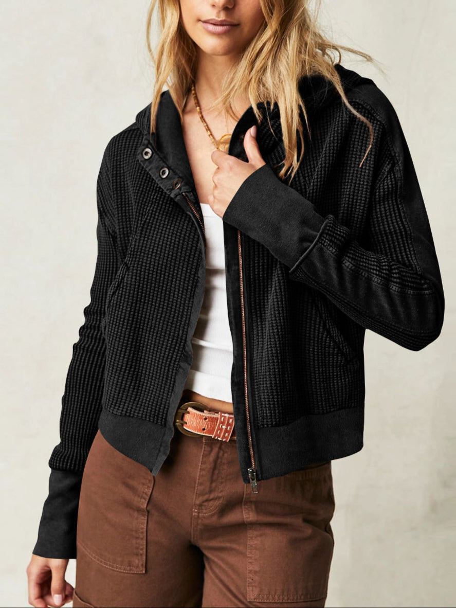 Women's Waffle Knit Zip Hoodie-19