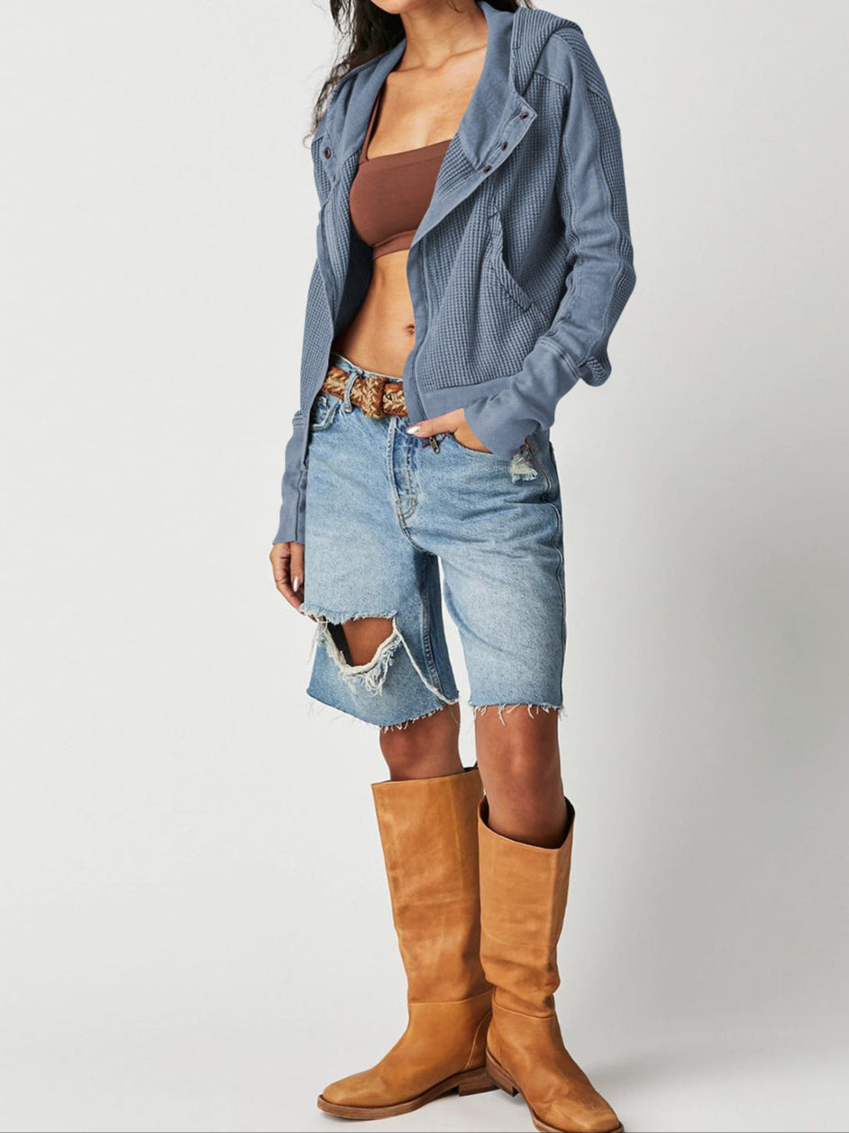 Women's Waffle Knit Zip Hoodie-16