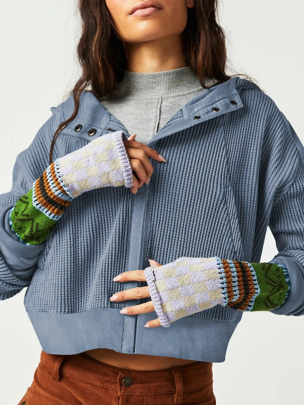 Women's Waffle Knit Zip Hoodie-12