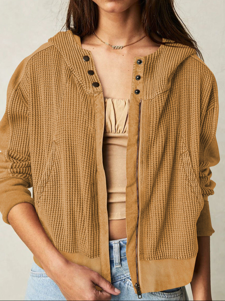 Women's Waffle Knit Zip Hoodie-39