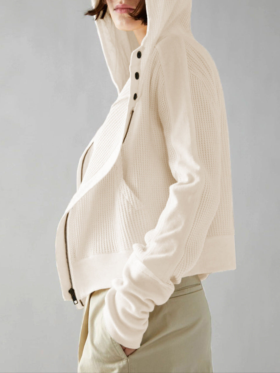 Women's Waffle Knit Zip Hoodie-34