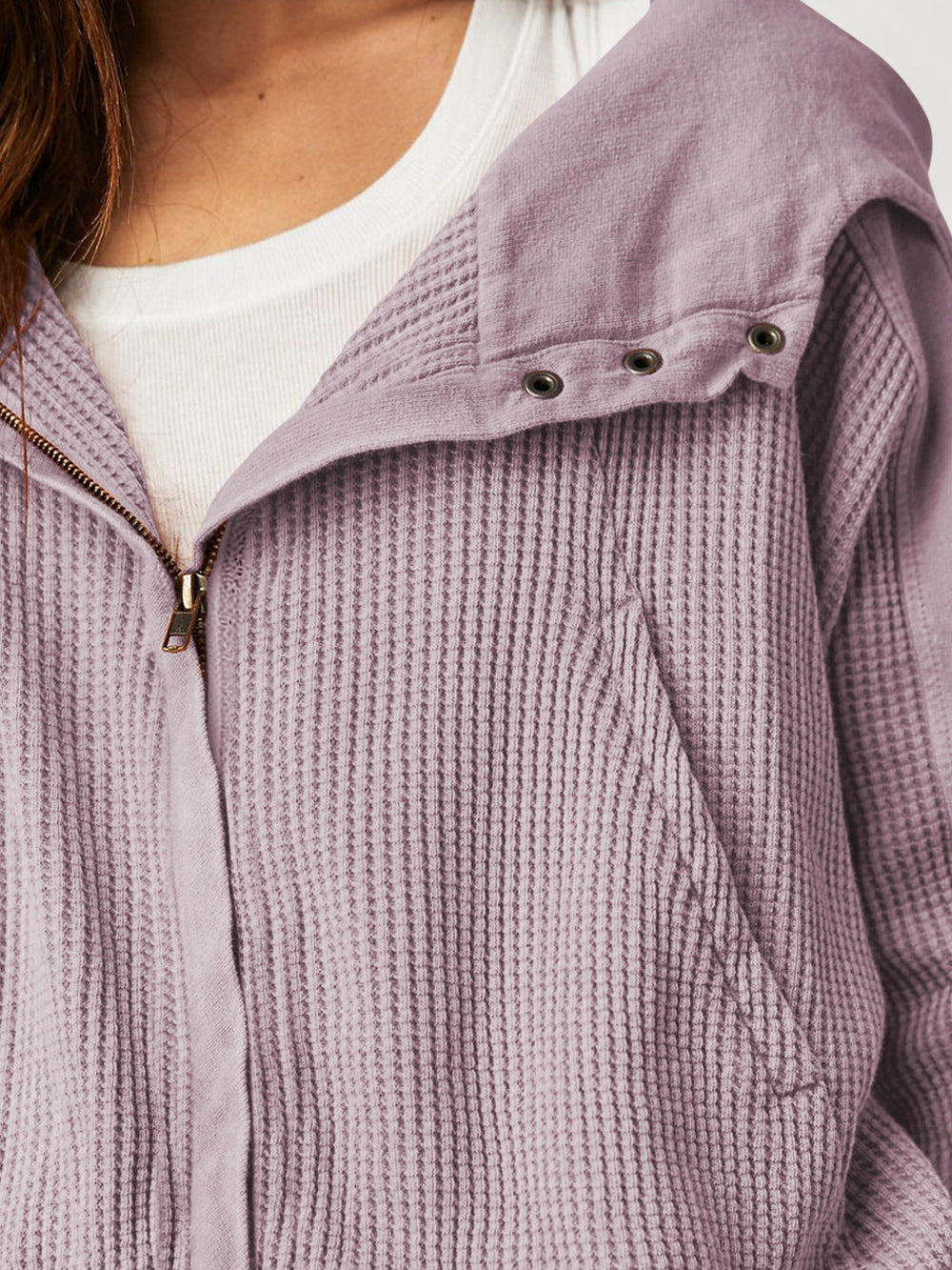Women's Waffle Knit Zip Hoodie-31