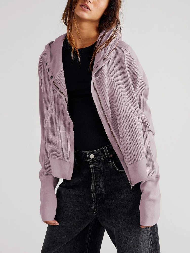 Women's Waffle Knit Zip Hoodie-27