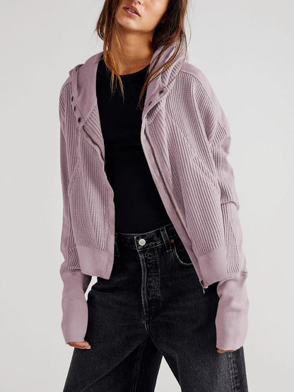 Women's Waffle Knit Zip Hoodie-27