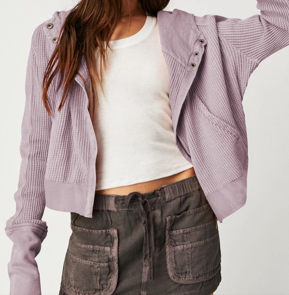 Women's Waffle Knit Zip Hoodie-26