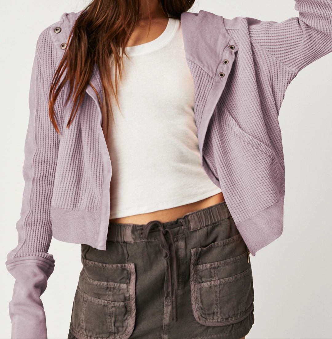 Women's Waffle Knit Zip Hoodie-26