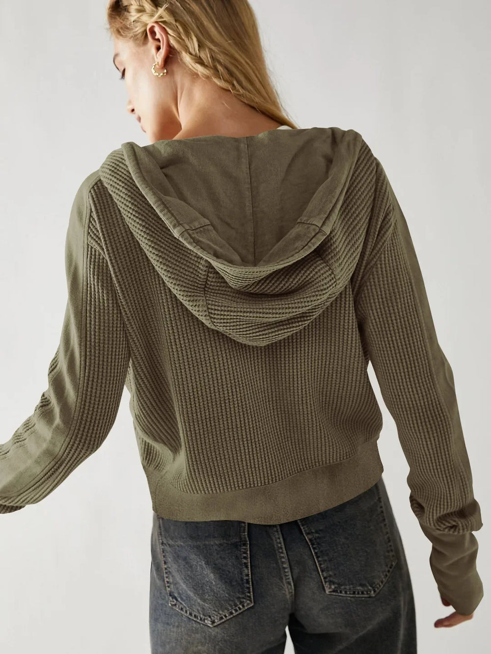 Women's Waffle Knit Zip Hoodie-8