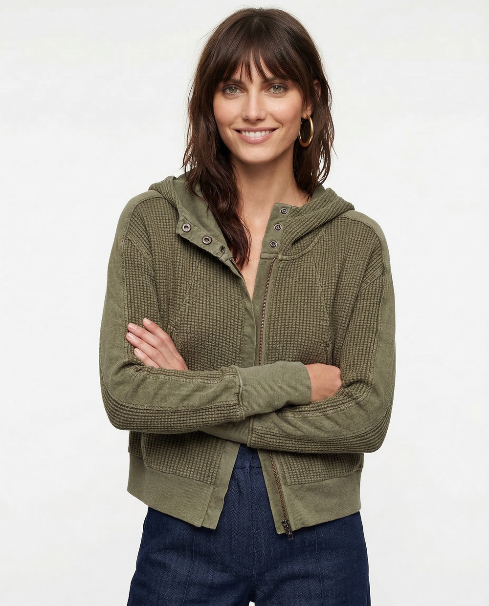 Women's Waffle Knit Zip Hoodie-2