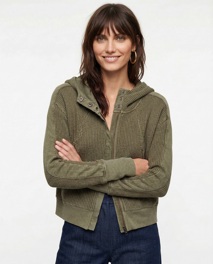 Women's Waffle Knit Zip Hoodie-2