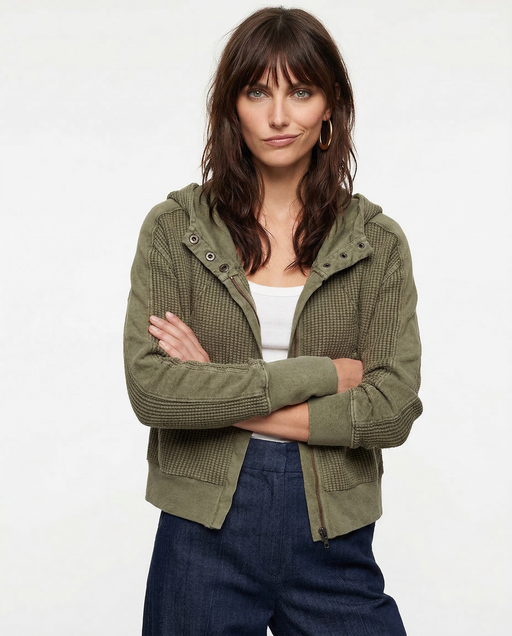 Women's Waffle Knit Zip Hoodie-3